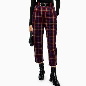 Topshop burgundy check peg trousers